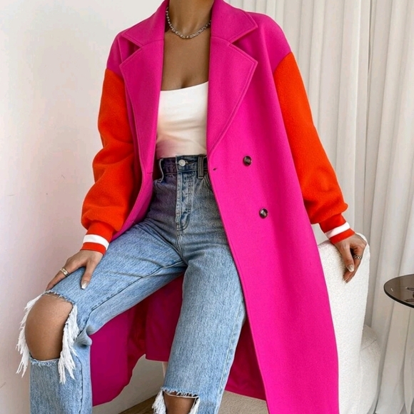Jackets & Blazers - Colorblock Drop Shoulder Double Breasted Overcoat